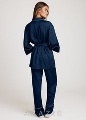 Satin Trim Pajama Set dark_navy