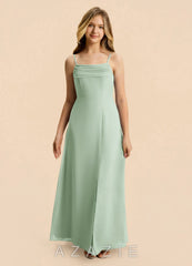Azazie Lilly Junior Agave A-Line Pleated Chiffon Dress agave