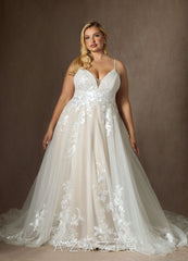 Azazie Rhodes Wedding Dress Diamond White Champagne A-Line V-Neck Sequins Tulle Dress diamond_white/champagne