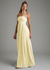 Azazie Ari Lemon Sorbet A-Line Strapless Chiffon Dress lemon_sorbet