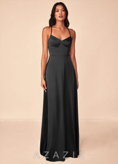 Azazie Mei Black A-Line V-Neck Stretch Satin Dress