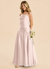 Azazie Romi Junior Blushing Pink A-Line Pleated Stretch Satin Dress blushing_pink