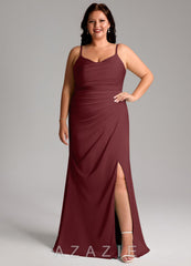 Azazie Deandra Cabernet Mermaid Pleated Stretch Satin Dress cabernet