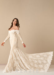 Azazie Katherine Wedding Dress Diamond White Champagne Mermaid Off the Shoulder Tulle Dress diamond_white/champagne