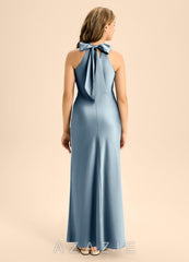 Azazie Doretta Junior Dusty Blue Mermaid Pleated Stretch Satin Dress dusty_blue