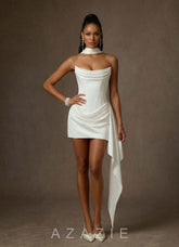Azazie Aniko Diamond White Fit and Flare Stretch Satin Dress