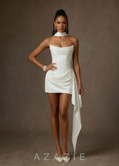 Azazie Aniko Diamond White Fit and Flare Stretch Satin Dress