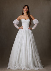 Azazie Sienna Diamond White A-Line Sweetheart Neckline Lace Dress diamond_white