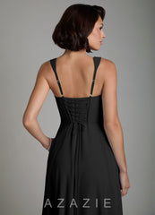 Azazie Azaria Black A-Line Corset Chiffon Dress black