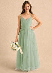Azazie Poppy Girls Formal Dusty Sage A-Line Pleated Tulle Dress
