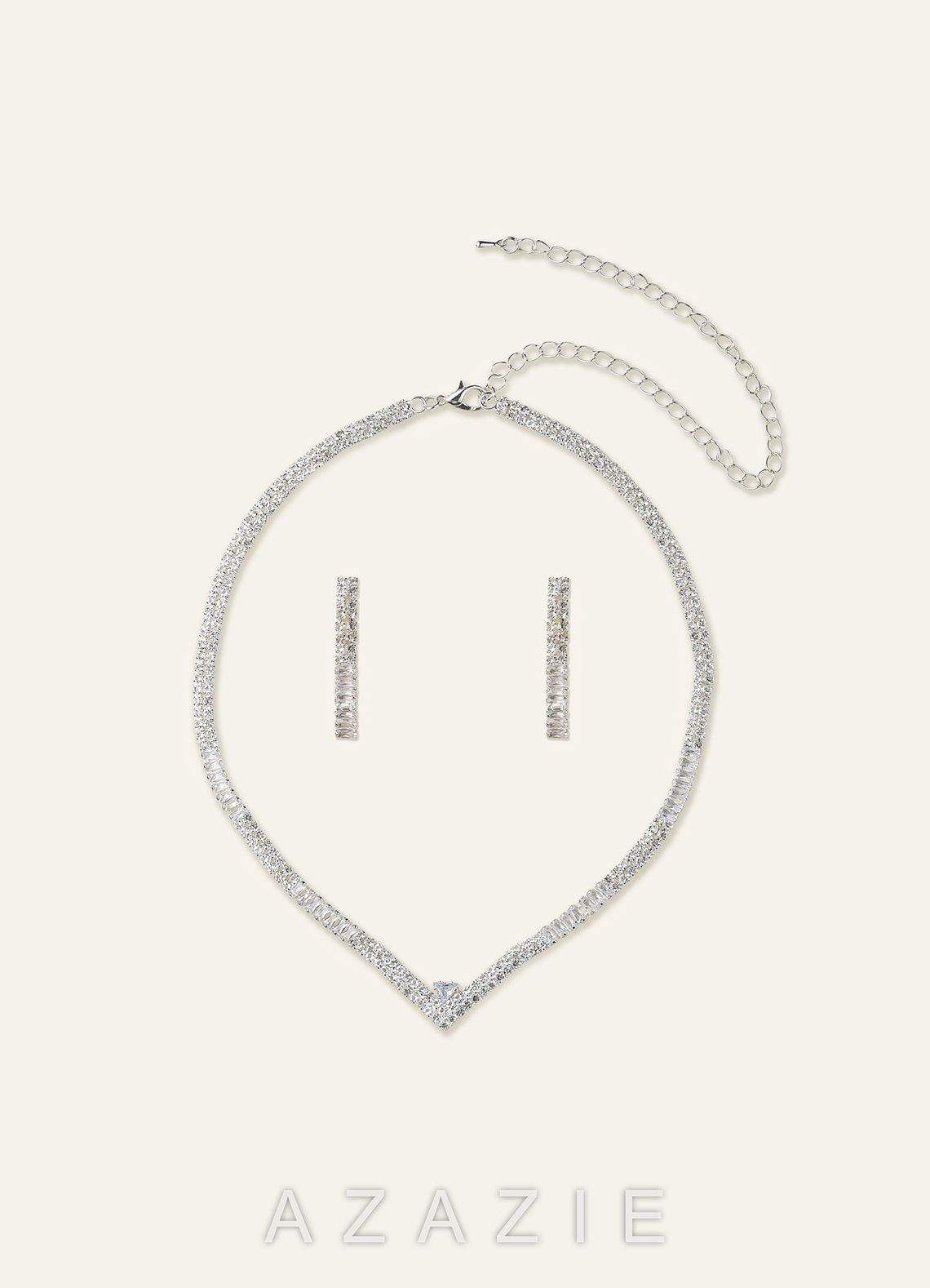 Pointed Collar Crystal Tennis Necklace and Earrings Jewelry Set