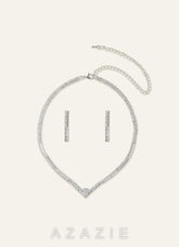 Pointed Collar Crystal Tennis Necklace and Earrings Jewelry Set