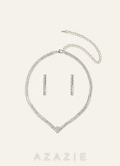 Pointed Collar Crystal Tennis Necklace and Earrings Jewelry Set
