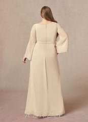 Azazie Belinda Champagne A-Line V-Neck Pleated Chiffon Dress champagne