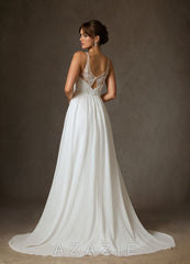 Azazie Carmella Wedding Dress Diamond White A-Line Sequins Chiffon Dress diamond_white