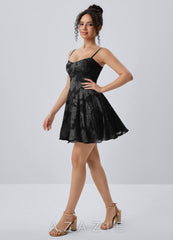 Goldmari Black Jacquard Corset A-Line Mini Dress
