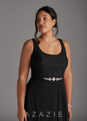Azazie Ainsling Black A-Line Square Neckline Lace Chiffon Dress black