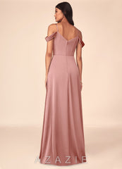 Azazie Ocean Rosette A-Line V-Neck Pleated Stretch Satin Dress rosette