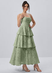 Gabriddy Light Green Jacquard Ruffles Corset Maxi Dress