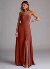 Azazie Wren Auburn A-Line Side Slit Chiffon Convertible Dress