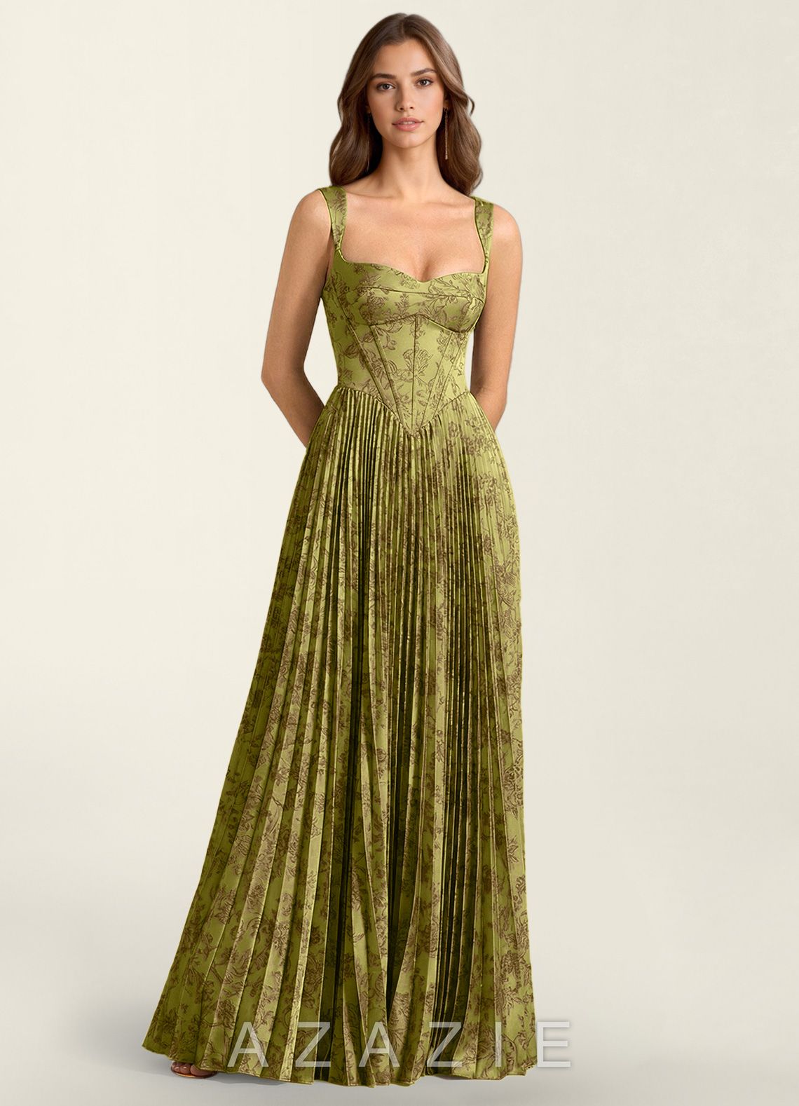 Simone Moss Brown Lace Corset A-line Dress
