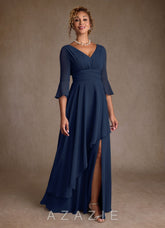 Azazie Eire Dark Navy A-Line Pleated Chiffon Dress