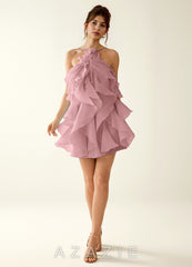 Oliamagn Dusty Pink Ruffles Tulle Mini Dress