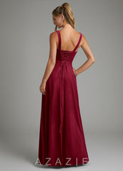 Azazie Shaude Burgundy A-Line Pleated Velvet Dress burgundy