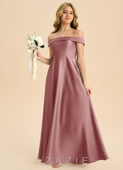 Azazie Sissy Junior Dusty Rose A-Line Off the Shoulder Stretch Satin Dress dusty_rose