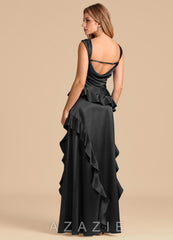 Azazie Sloane Black A-Line Sweetheart Neckline Metallic Satin Dress black