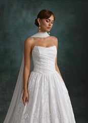 Azazie Nadine Diamond White A-Line Strapless Floral Burnout Dress