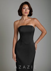 Azazie Fallyn Black Sheath Corset Stretch Satin Dress black