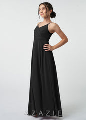Azazie Avelina Junior Black A-Line Pleated Chiffon Dress black