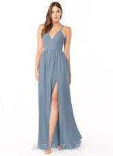 Azazie Aaida Dusty Blue A-Line Corset Chiffon Dress
