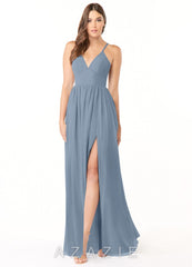 Azazie Aaida Dusty Blue A-Line Corset Chiffon Dress