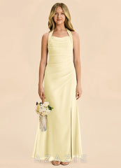 Azazie Destiny Junior Lemon Sorbet Sheath Ruched Chiffon Dress lemon_sorbet