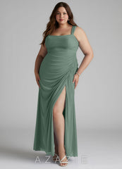 Azazie Jesaphine Eucalyptus Sheath Ruched Mesh Dress eucalyptus