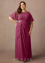 Azazie Rain Mulberry Sheath Beaded Chiffon Dress mulberry