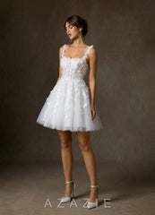 Azazie Sabine Diamond White A-Line Square Neckline Lace Dress diamond_white