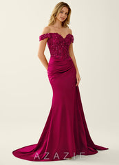 Melioramarisol Burgundy Lace Beading Corset Off-the-Shoulder Back Mermaid Prom D