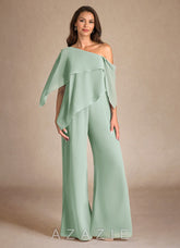Azazie Halima Agave Jumpsuit/Pantsuit Side Slit Chiffon Dress
