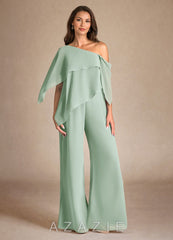 Azazie Halima Agave Jumpsuit/Pantsuit Side Slit Chiffon Dress