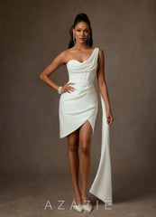Azazie Yusra Diamond White Sheath Sweetheart Neckline Crepe Back Satin Dress