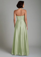 Azazie Odele Dusty Sage A-Line Strapless Stretch Satin Dress dusty_sage
