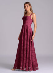 Azazie Shaude Burgundy A-Line Pleated Floral Burnout Dress burgundy