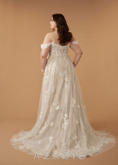 Azazie Florentina Wedding Dress Diamond White Nude A-Line Sweetheart Sequins Tul