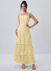 Araceli Lemon Sorbet Stretch 3D Flowers Lace Maxi Dress