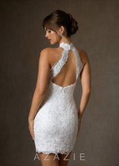 Azazie Eden Diamond White Sheath High Neck Lace Dress diamond_white