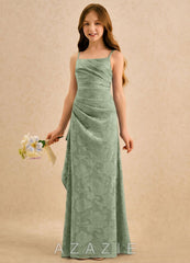Azazie Cannoli Girls Formal Dusty Sage A-Line Pleated Floral Burnout Dress dusty_sage