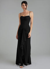 Azazie Cassie Black Sheath Sweetheart Neckline Chiffon Dress black